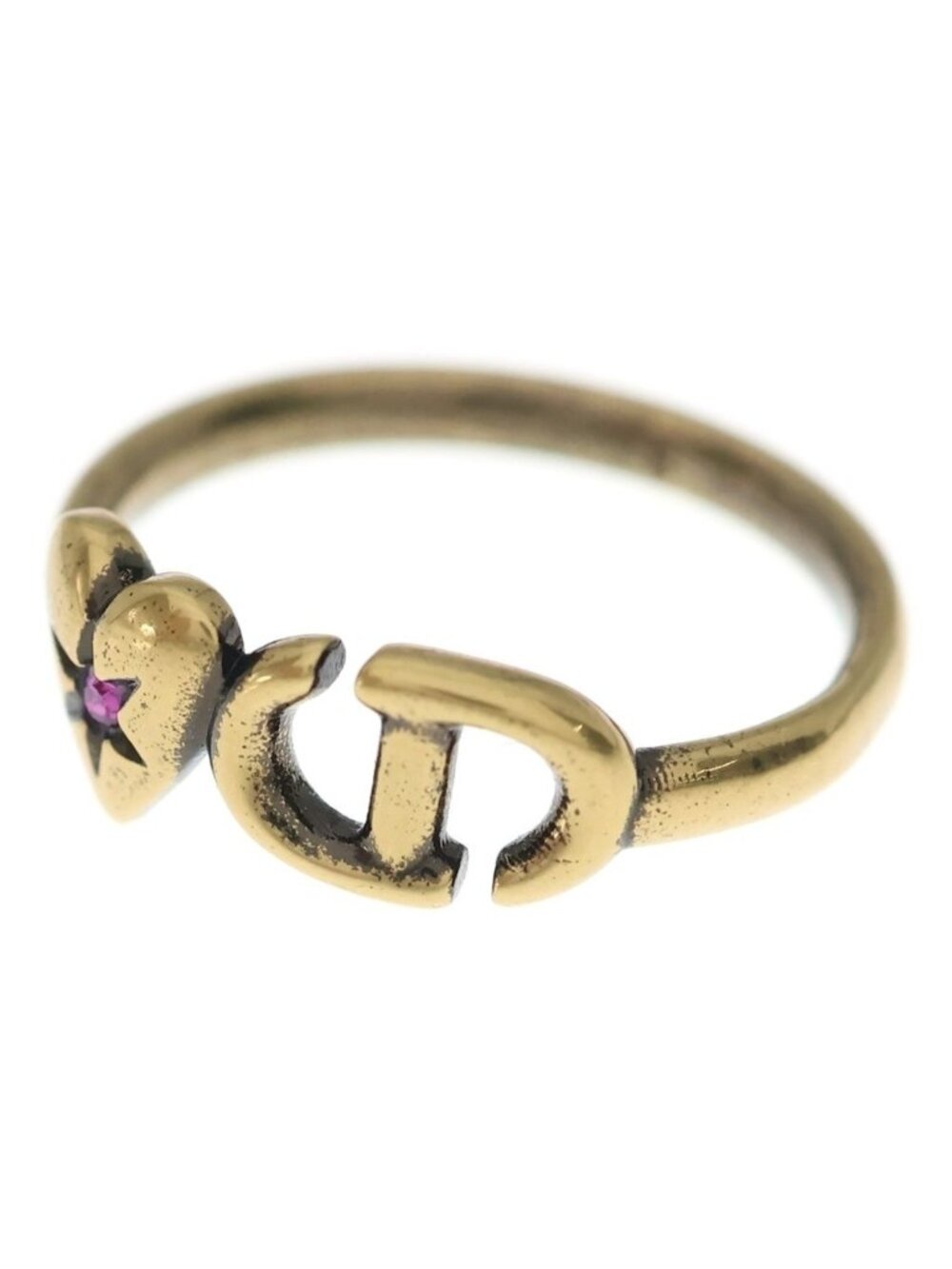 Dior CD Logo Lucky Charm Heart Ring Gold Pink
